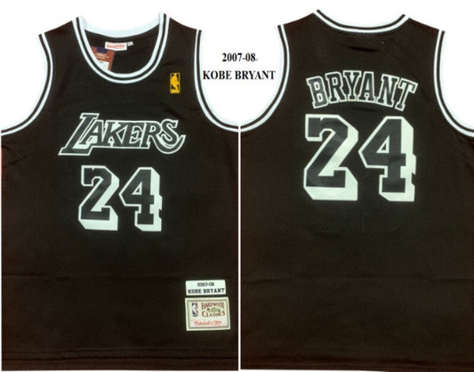 Los Angeles Lakers #24 Kobe Bryant Lakers 24 # Kobe Classic Retro 2007-08 Black Black Premium Mesh Jersey Style 3