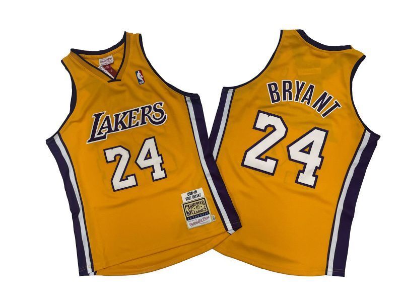 Los Angeles Lakers #24 Kobe Bryant Lakers 24 # Yellow 08-09 Season Mitchell Retro Jersey -- Kobe Style 2