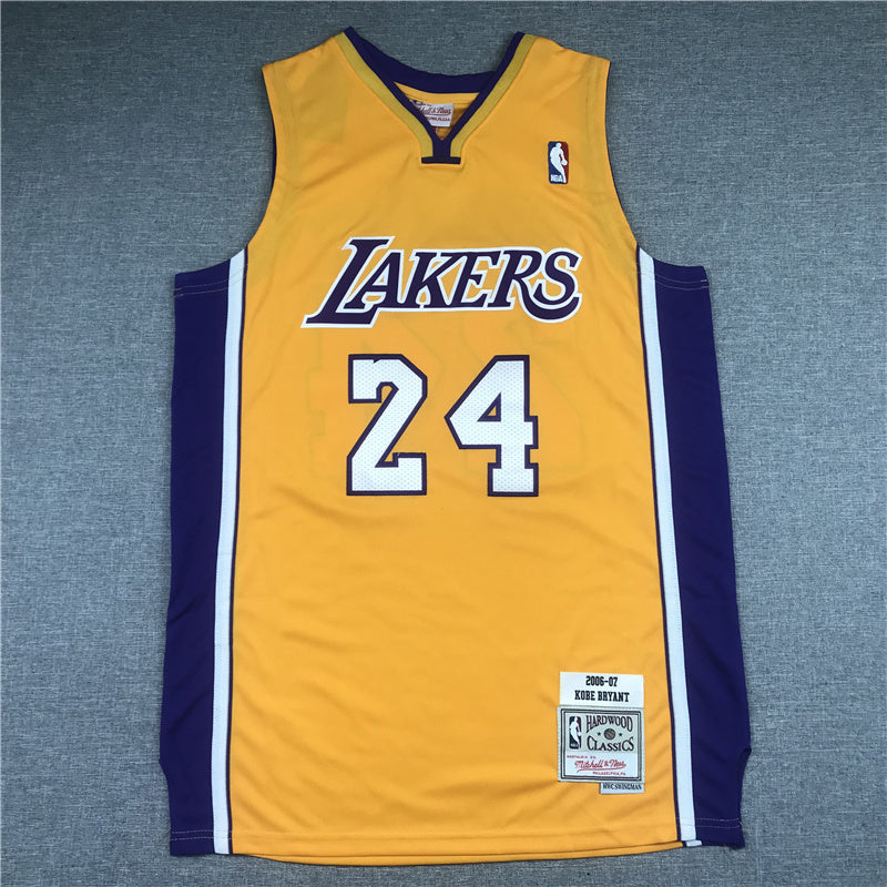 Los Angeles Lakers #24 kobe Bryant Lakers 24 Yellow V Collar 2006-07 Retro Logo Style 2