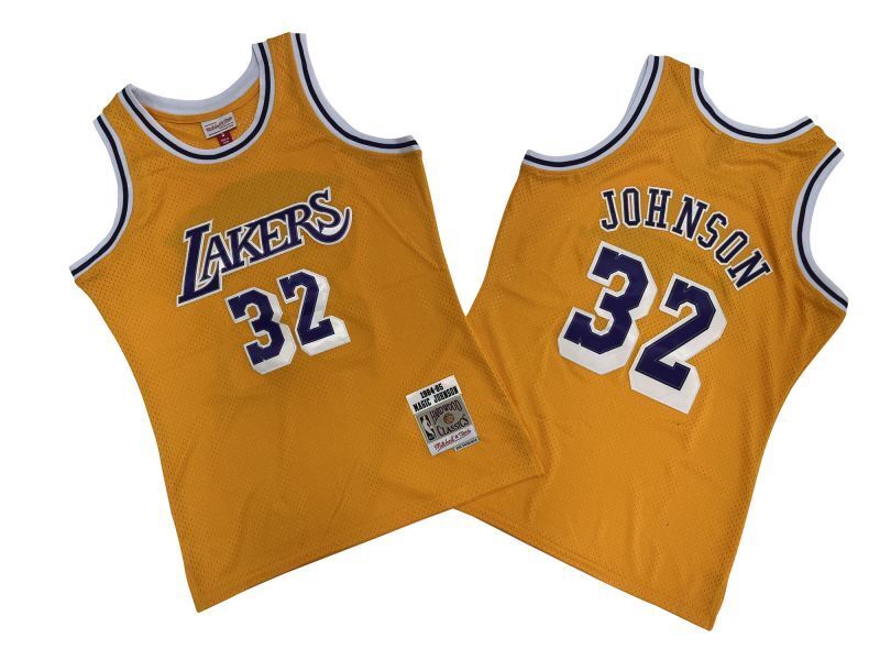Los Angeles Lakers #32 Magic Johnson Lakers 32 # Yellow 94-95 Retro Jersey Style 1