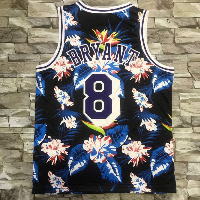 Los Angeles Lakers #8 Kobe Bryant Heat Transfer Floral Pocket Edition Jersey and Shorts Style 2