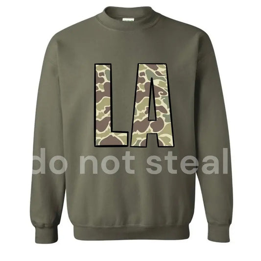 Louisiana LA Old Camo Crewneck Sweatshirt T-Shirts, Hoodie | InkThreadWorks.com
