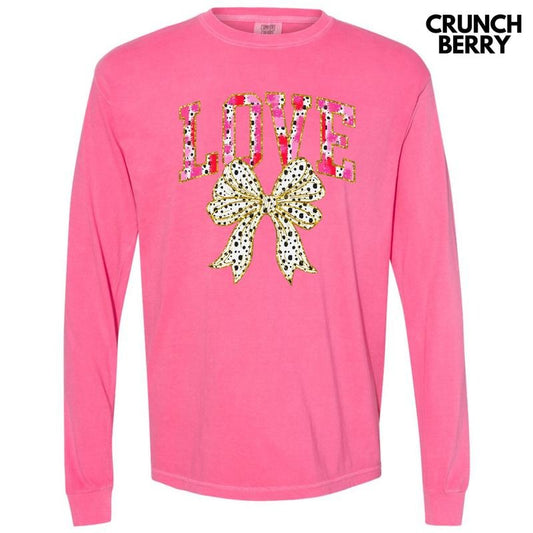 Love Coquette Bow Long Sleeve Comfort Colors T-Shirt Hoodie, Sweatshirt | InkThreadWorks.com