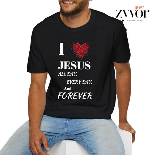 Love Jesus All Day, Everyday, and Forever Valentine Day Tee Pure Cotton Casual Style Crew Neck Short Sleeve T-Shirt Tops...