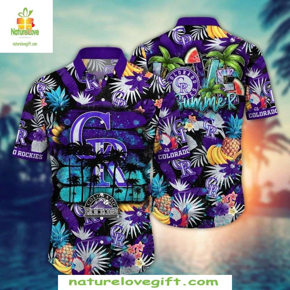MLB Hawaiian Shirt Rockies Tropical Fruit and Palm Summer Baseball Apparel
