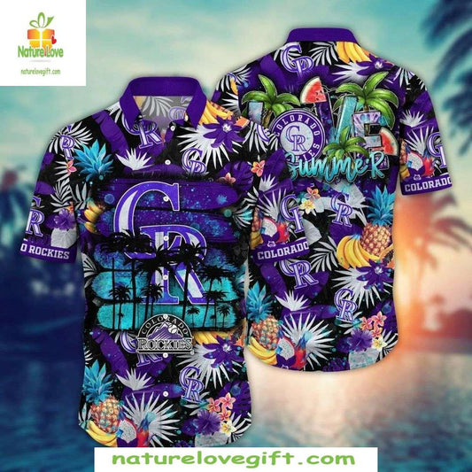 MLB Hawaiian Shirt Rockies Tropical Fruit and Palm Summer Baseball Apparel