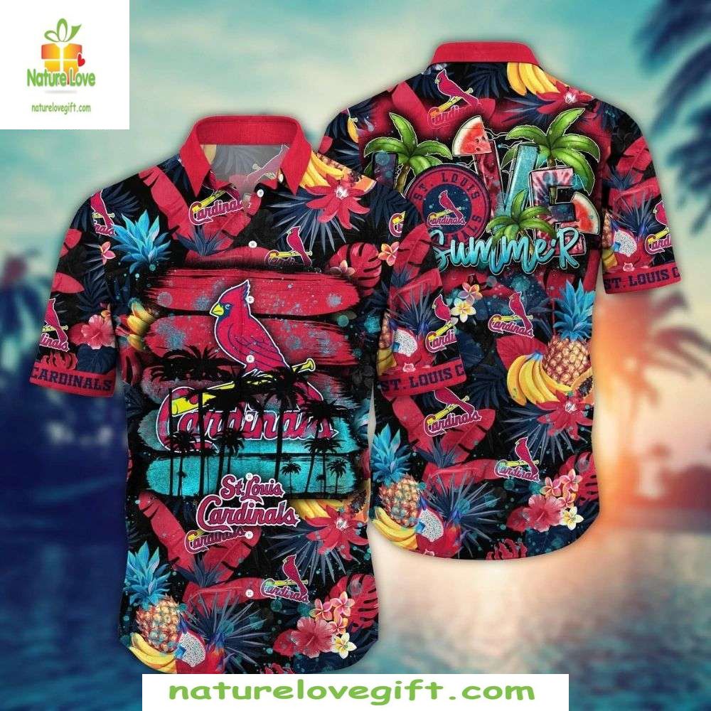 St Louis Cardinals Hawaiian Shirt Tropical Sunset Palms MLB Baseball Apparel