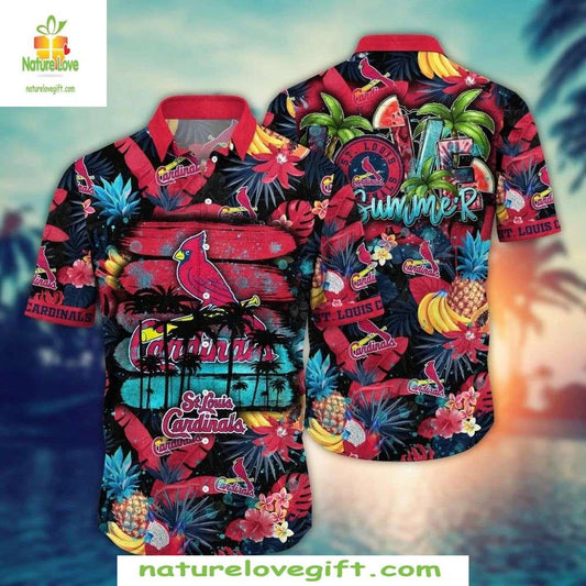 St Louis Cardinals Hawaiian Shirt Tropical Sunset Palms MLB Baseball Apparel