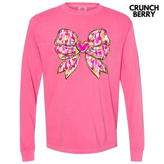 Love You Heart Bow Long Sleeve Comfort Colors T-Shirt Hoodie, Sweatshirt | InkThreadWorks.com