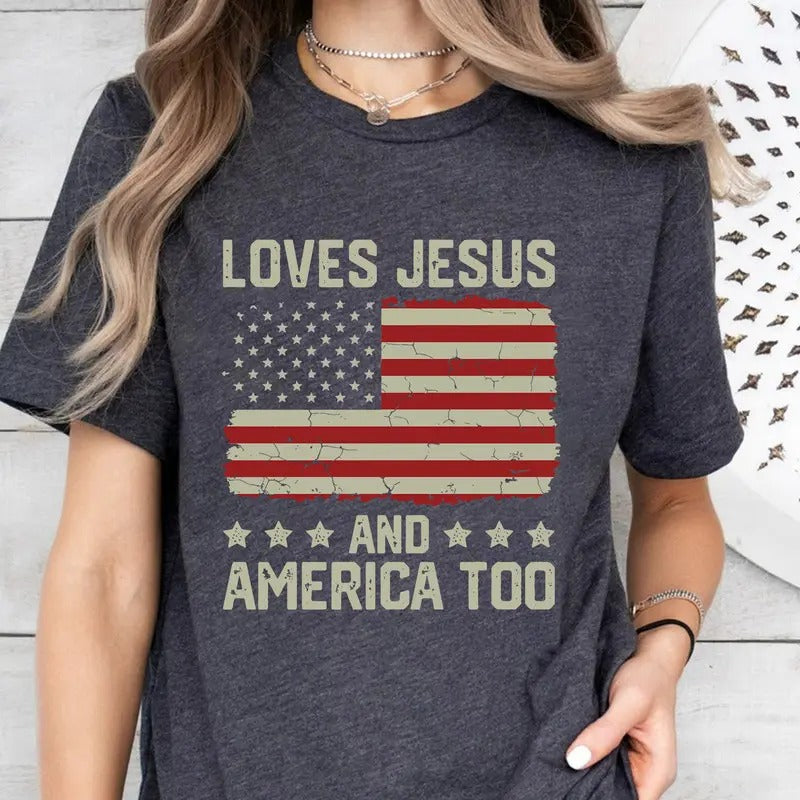 Loves Jesus and America Too T shirt, Spiritual Women Tee, Religions T-Shirt, Gifts for Religious Friends Love like Jesus,...