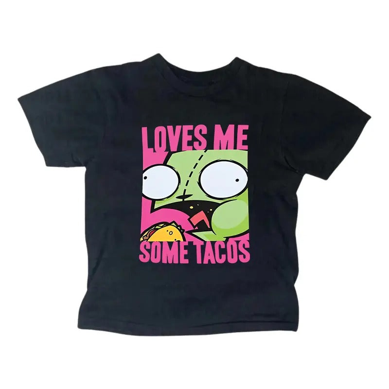 Loves Me Some Tacos Zim Baby Tee - Y2K Women Streetwear - Gothic Emo Girl Top - Scene Clothing 2000s