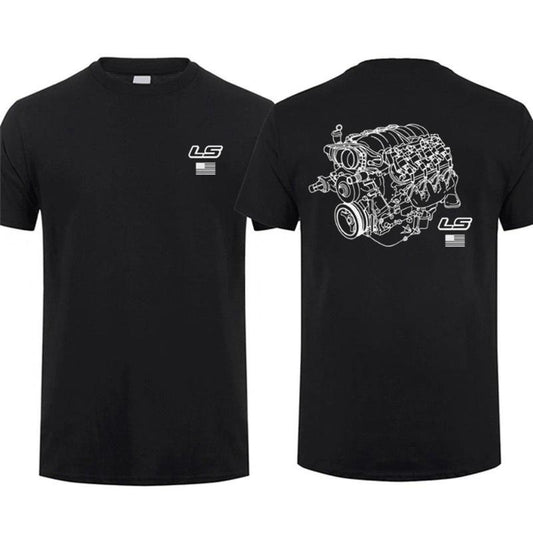 Ls Engines Graphic T-shirt Chevy Racing Shirt Menswear Top, Menswear Car Parts Short Sleeve