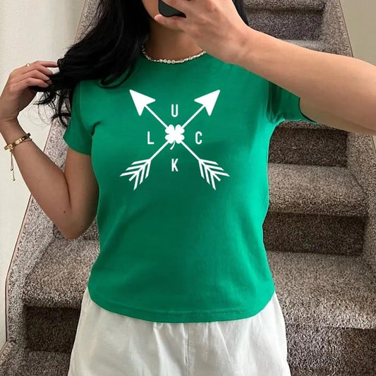 Luck Shirt, Luck Graphic Shirt, Arrow Shirt, St. Patrick's Day Shirt, St. Patrick's Day Baby Tee For Women , St. Patrick's Baby Tee For Women for Women 1