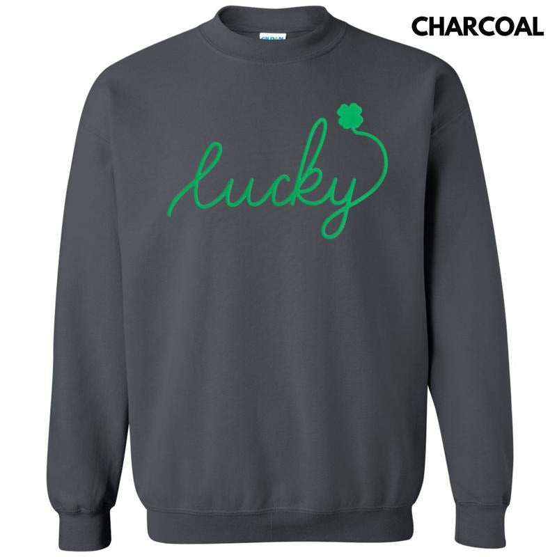 Lucky Cursive Green Puff Sweatshirt T-Shirts, Hoodie | InkThreadWorks.com