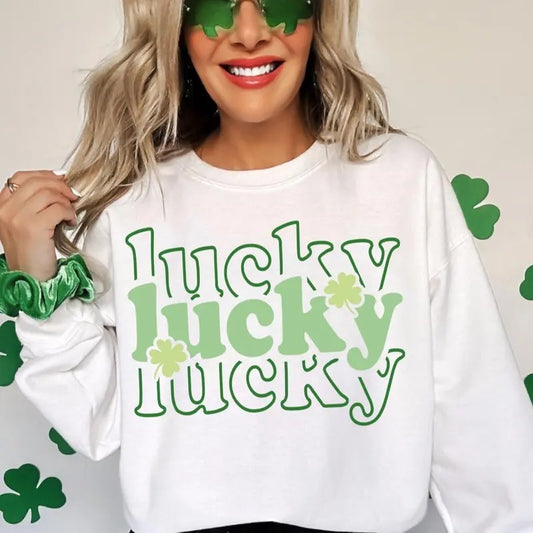 Lucky Lucky Lucky St Patricks Coquette Bow Trendy Sweatshirt Oversized Fit Loose-Fitting Casual Top - Comfort,...