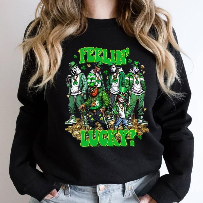 Lucky Shirt, St. Patrick Day Horror Crew Shirt, Feelin Lucky Horror Shirt, Trending Graphic Tee, Patrick Day Shirt