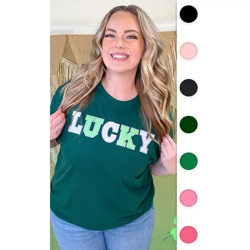 Lucky St Patricks Day Sequin Graphic T-Shirt