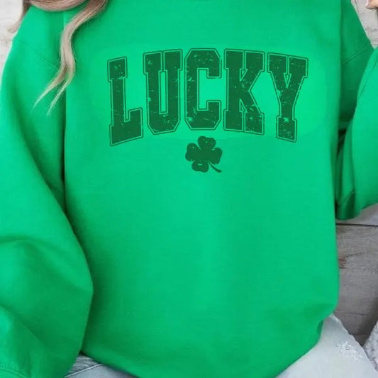 Lucky Varsity Shamrock Sweatshirt, St Patrick's Day Shirt, Retro Shamrock Shirt, Lucky Hoodie, St. Paddy's Day...