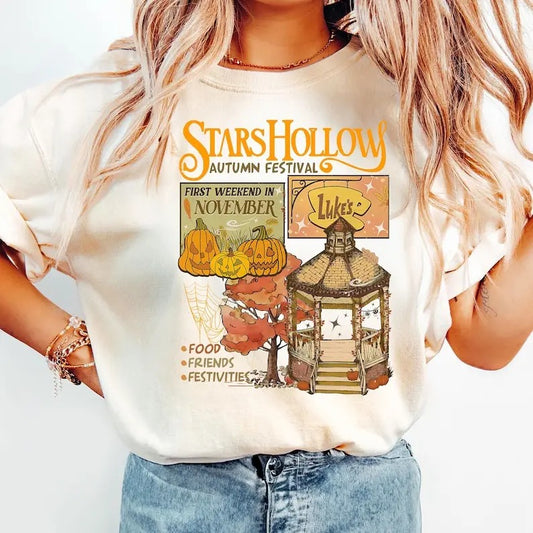 Luke's Stars Hollows tshirt, Autumn Festival tshirt, Stars Hollow First Weekend of November, Retro Style Lukes Diner...