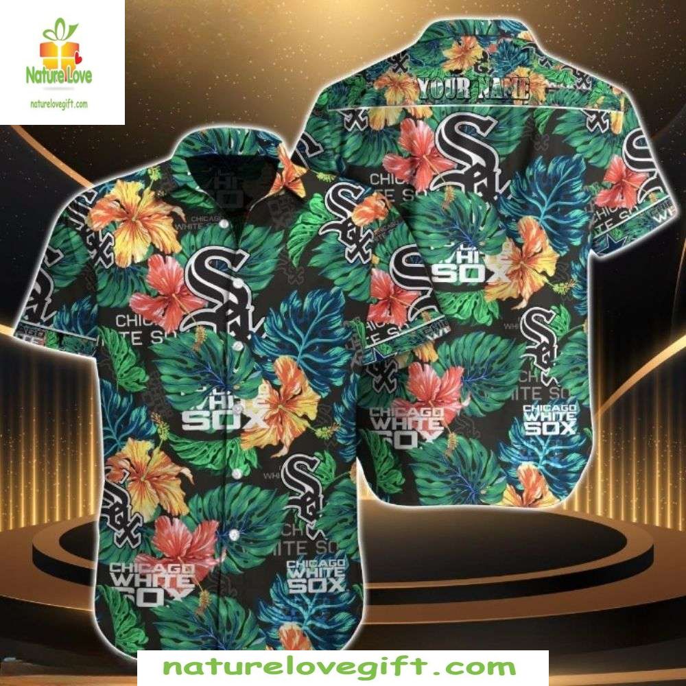 Hawaiian Shirt Lush Green Tropical Night Bright Flowers Sox MLB Baseball Apparel