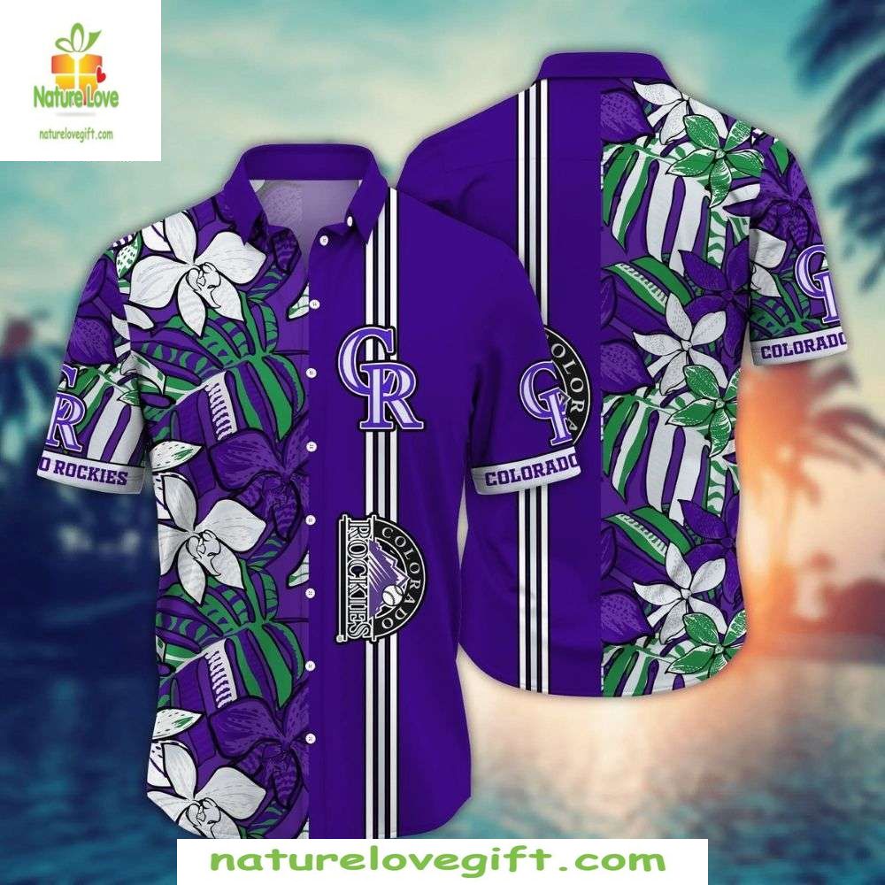 MLB Hawaiian Shirt Rockies Orchid Oasis Tropical Baseball Apparel
