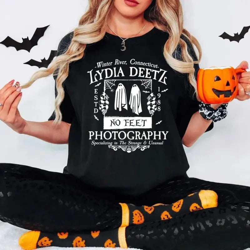 Lydia Deetz Photography Shirt, Halloween Sweatshirt, Adult Halloween Shirt, Horror Shirts Adults Tee, Goth Halloween, Spooky Season T Shirt, Unisex Short Sleeve Tee Shirt, Casual Clothing