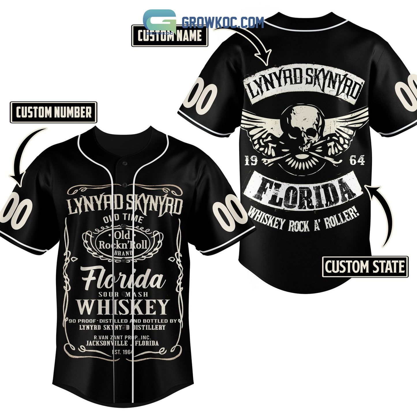 Lynyrd Skynyrd Florida Whiskey Rock A’ Roller Personalized Baseball Jersey