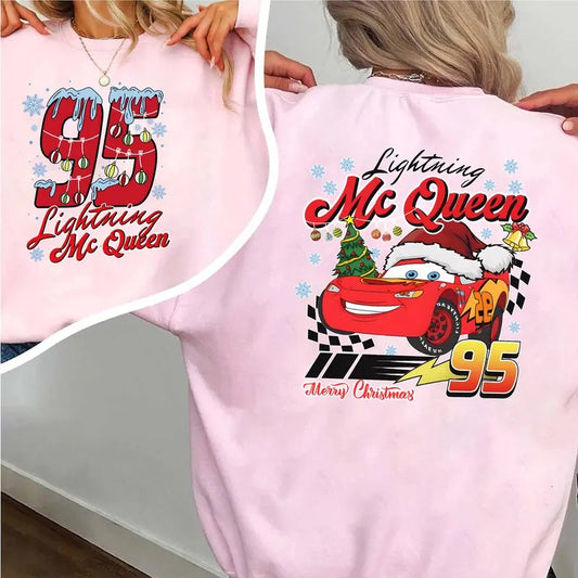 M.C.Que Christmas Sweatshirt 2 Sides, Christmas Cars Santa Sweatshirt, Cars Movie Christmas Shirt Classic Cotton Fabric  Collars Unisex Soft Menswear