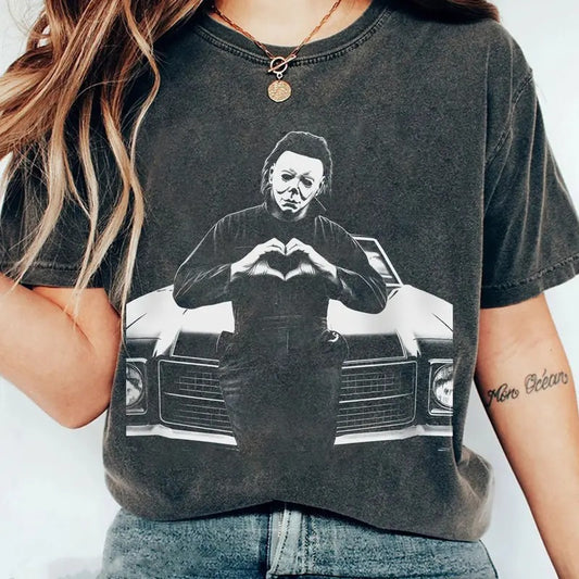 M1chael Mey3rs Halloween Heart Hands Shirt, Horror Movie Shirt, My3rs Thraller Friday The 13th Horror, Unisex Short Sleeve Tee Shirt, Womenswear