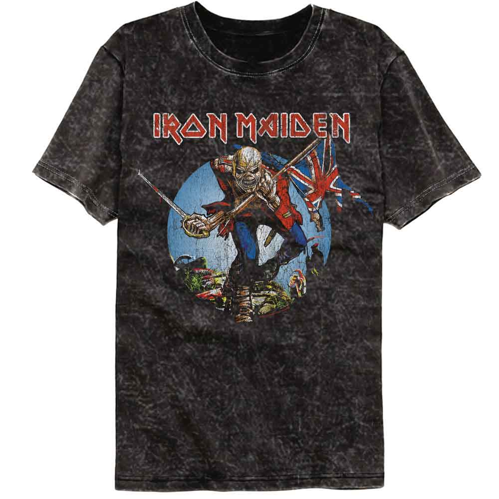Iron Maiden - Trooper - American Classics - Solid Black Adult Short Sleeve Mineral Wash T-Shirt