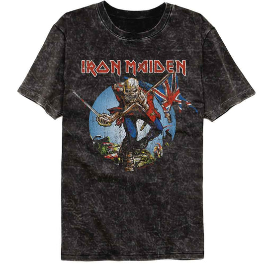 Iron Maiden - Trooper - American Classics - Solid Black Adult Short Sleeve Mineral Wash T-Shirt