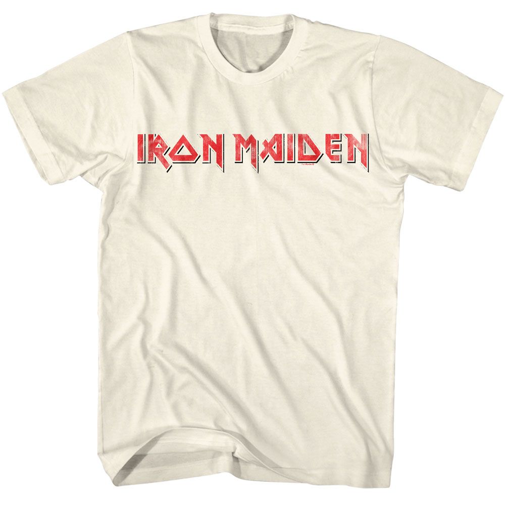 Iron Maiden - Red Black Logo - American Classics - Solid Off-White Adult Short Sleeve T-Shirt