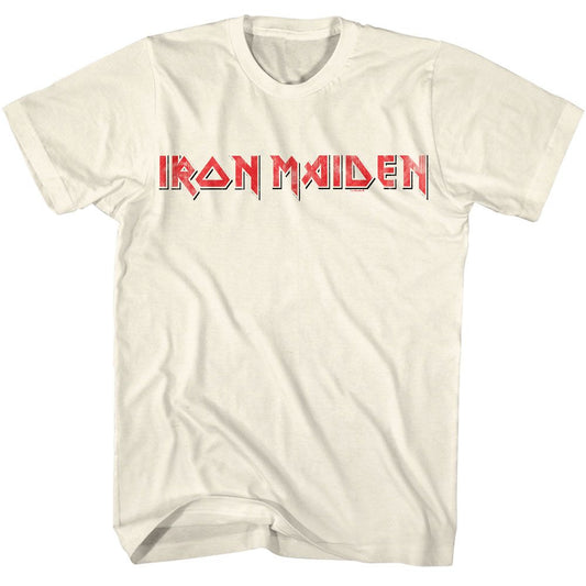 Iron Maiden - Red Black Logo - American Classics - Solid Off-White Adult Short Sleeve T-Shirt