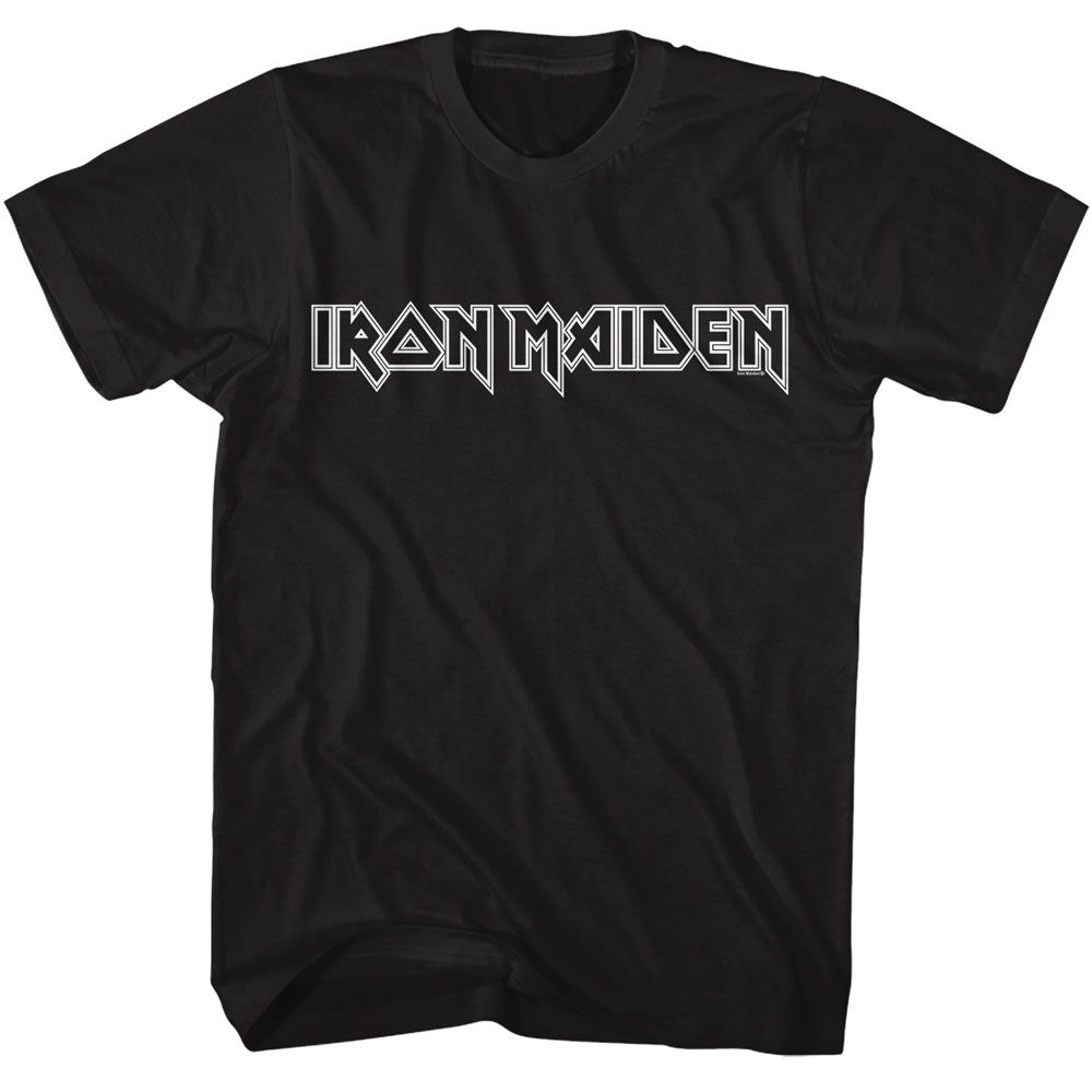 Iron Maiden - Line Logo - American Classics - Solid Black Adult Short Sleeve T-Shirt