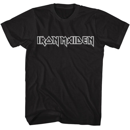 Iron Maiden - Line Logo - American Classics - Solid Black Adult Short Sleeve T-Shirt