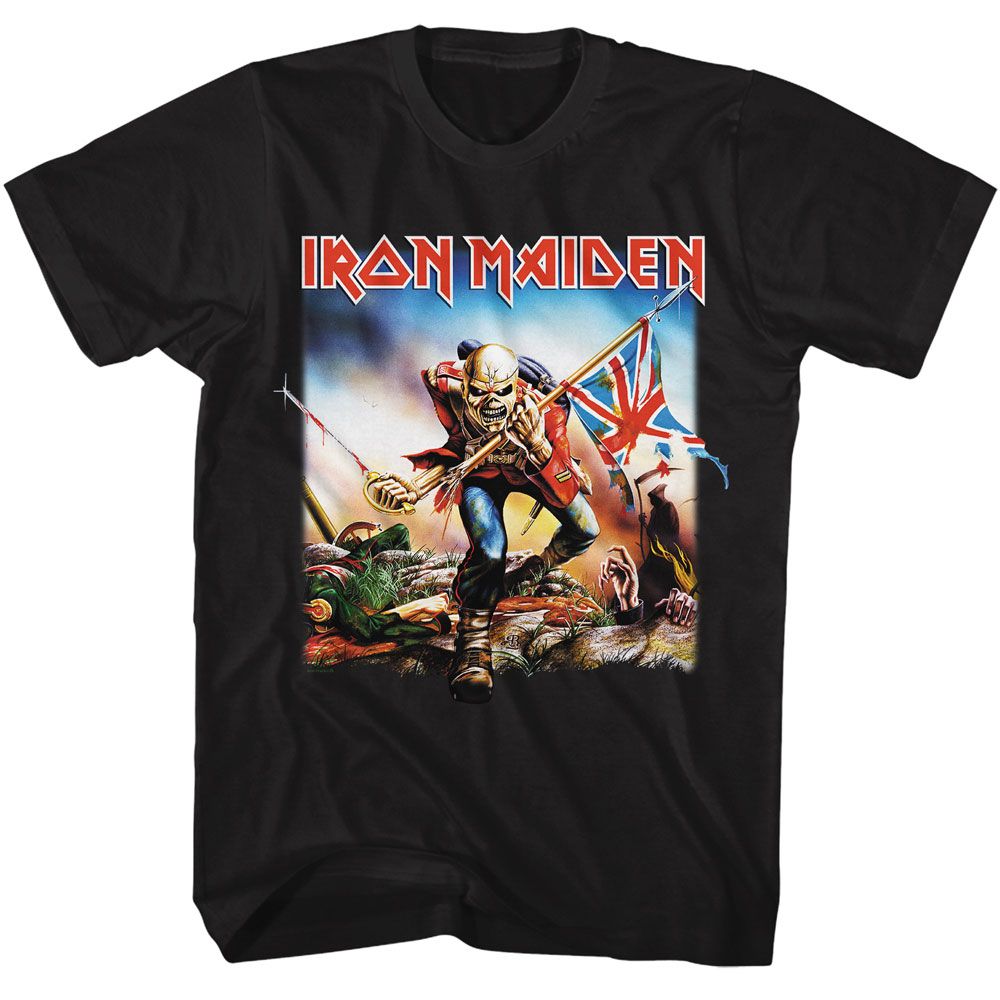 Iron Maiden - Trooper Square - American Classics - Solid Black Adult Short Sleeve T-Shirt
