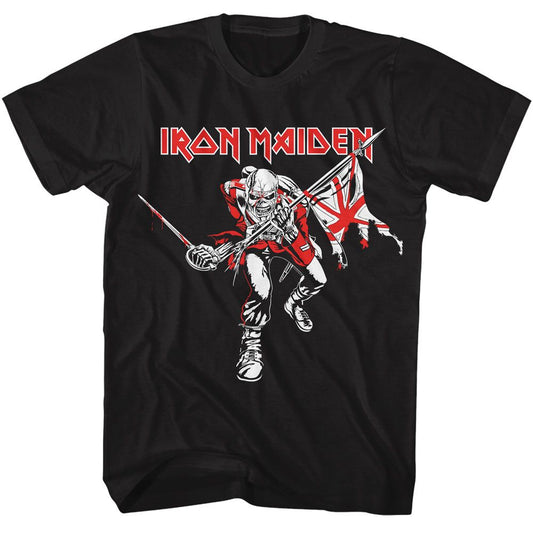 Iron Maiden - Red White Trooper - American Classics - Solid Black Adult Short Sleeve T-Shirt