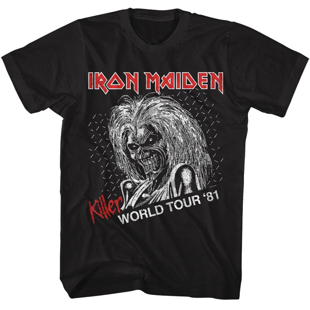 Iron Maiden - Killer World Tour - American Classics - Solid Black Adult Short Sleeve T-Shirt