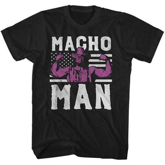 Macho Man Mens S/S T-Shirt - American Hero - Solid Black