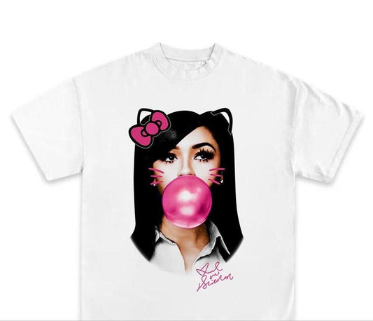 MARIAH Pink Kitty THE SCIENTIST BUBBLE GUM GRAPHIC T-SHIRT, Hip Hop Graphic T-Shirt