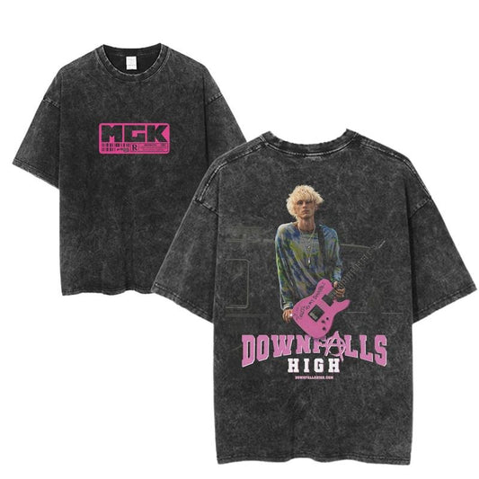 MGK Downfalls High Graphic Tee, Machine Gun Kelly Pink Guitar Shirt, Rock Music Vintage Style, Unisex Grunge Concert Merch, Streetwear