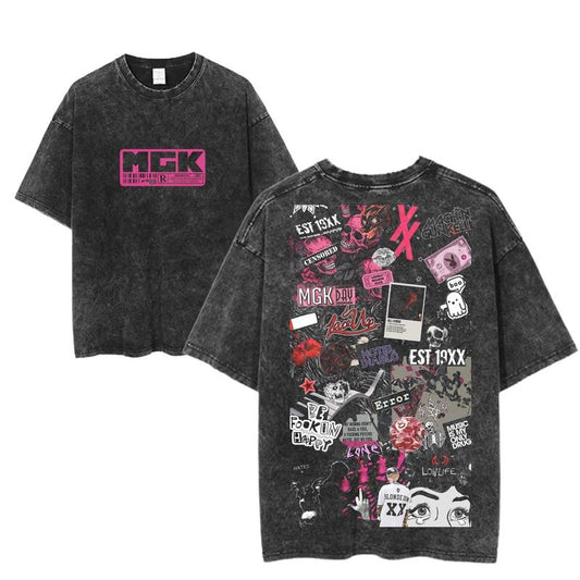 MGK Sticker Bomb Graphic Tee, Machine Gun Kelly Aesthetic Shirt, Hotel Diablo Rock Collage, Emo Grunge Music Tee, Unisex TikTok Streetwear