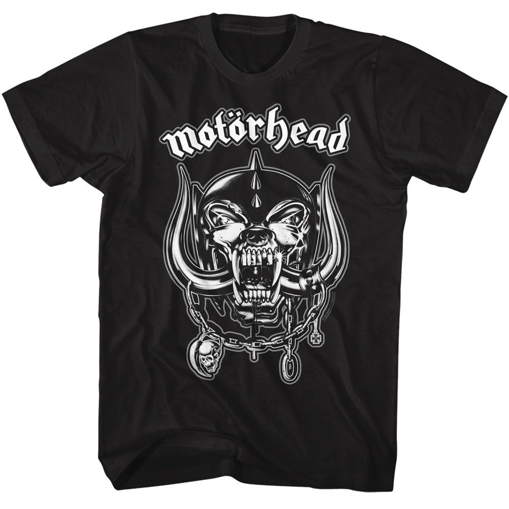 Motorhead - Snaggletooth And Logo - American Classics - Solid Black Adult Short Sleeve T-Shirt