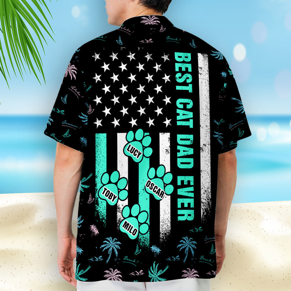 Best Cat Dad Ever Paw - Personalized Custom Hawaiian Shirt