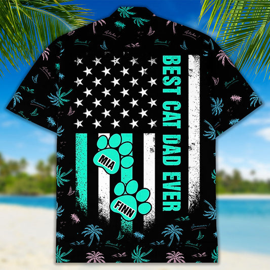 Best Cat Dad Ever Paw - Personalized Custom Hawaiian Shirt
