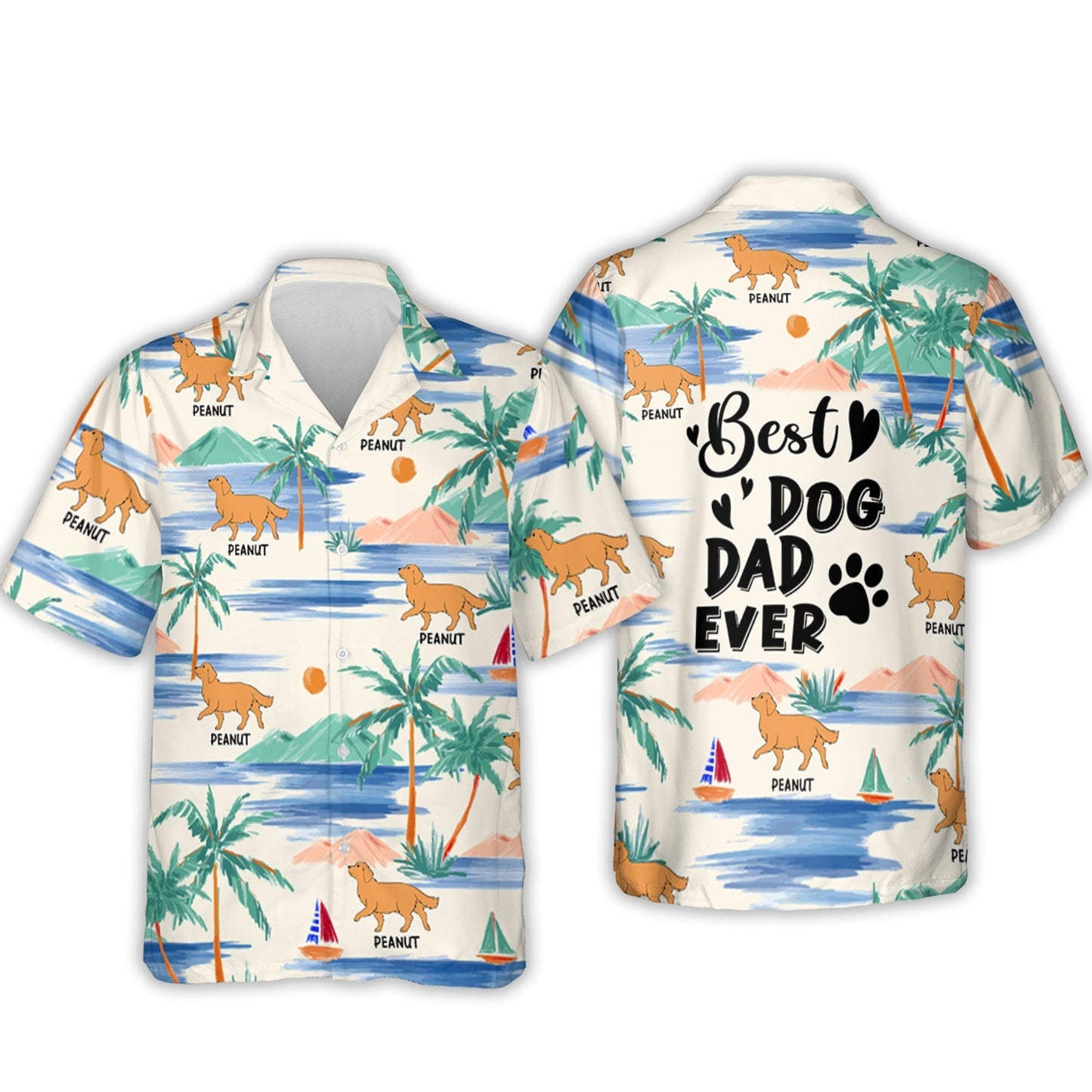 Dog Dad Pattern - Personalized Custom Hawaiian Shirt