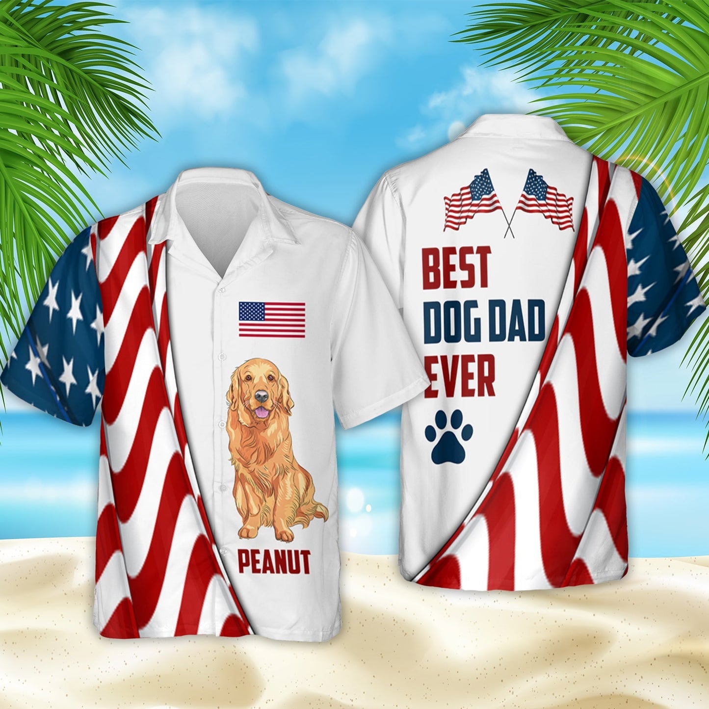 American Dog Dad - Personalized Custom Hawaiian Shirt