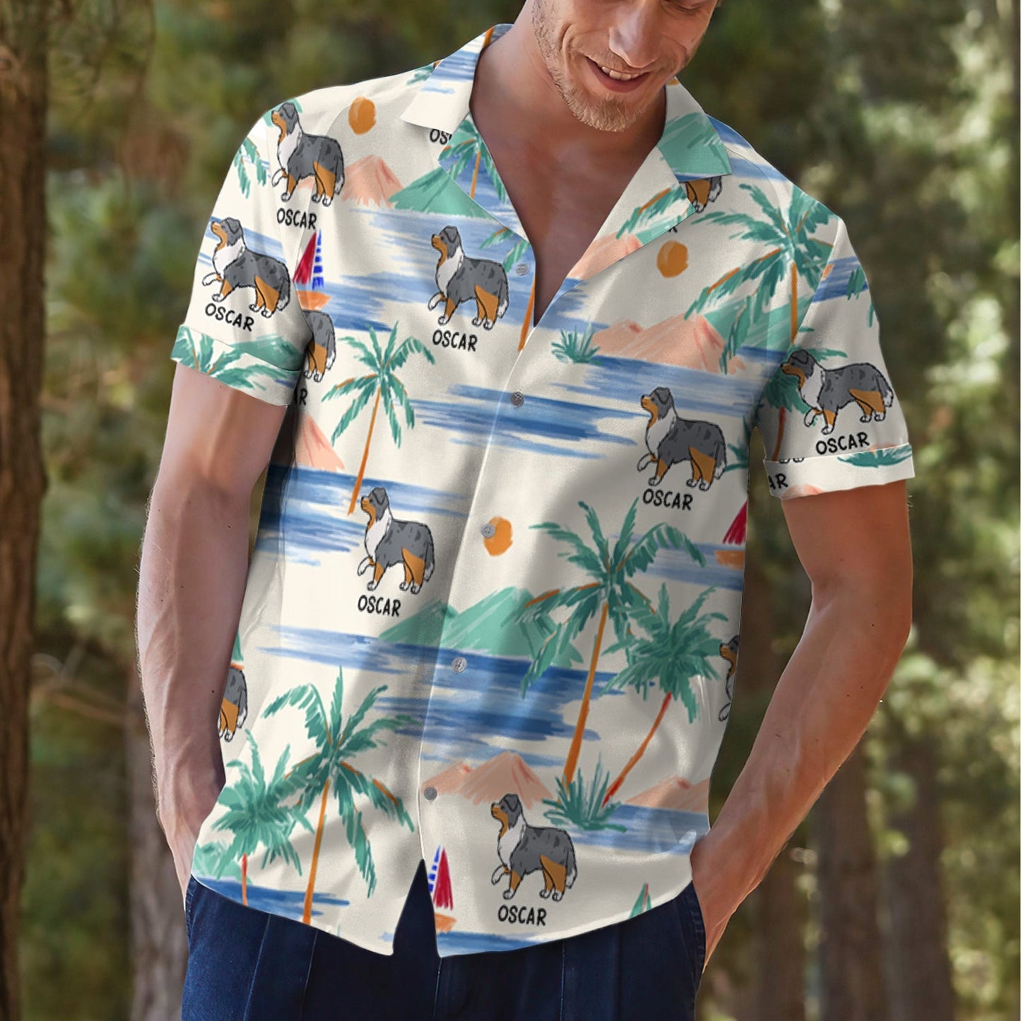 Dog Dad Pattern - Personalized Custom Hawaiian Shirt