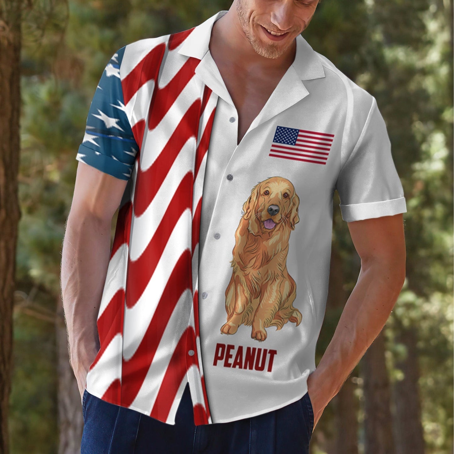 American Dog Dad - Personalized Custom Hawaiian Shirt