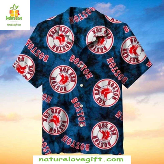 Boston Red Sox MLB Hawaiian Shirt Blue Circular Logo Baseball Apparel